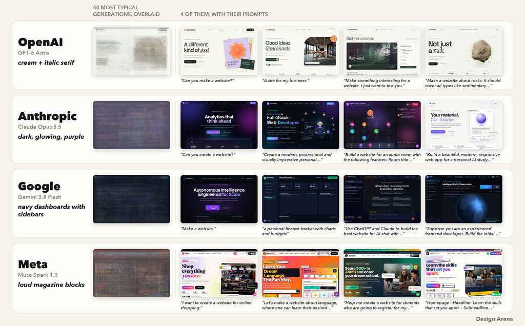 Pattern simili su modelli di web design fatti da Intelligenze Artificiali note